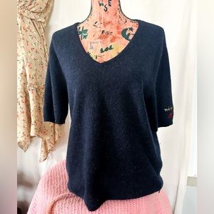 MAISON SCOTCH DARK BLUE ALPACA SHORT SLEEVE V NECK TOP SIZE 3 LARGE